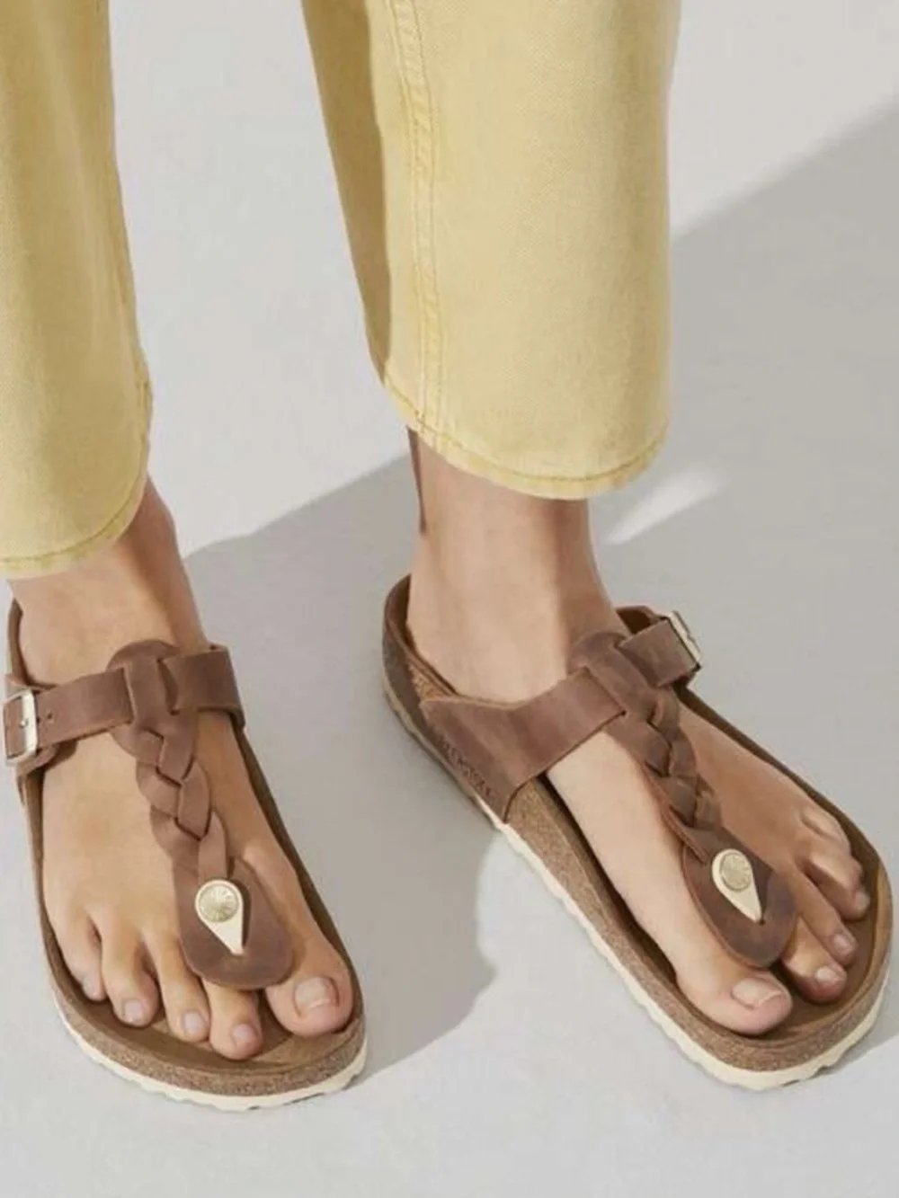 MAKE AN OFFER BIRKENSTOCK Gizeh Braided Leather Toe-Post Sandals
